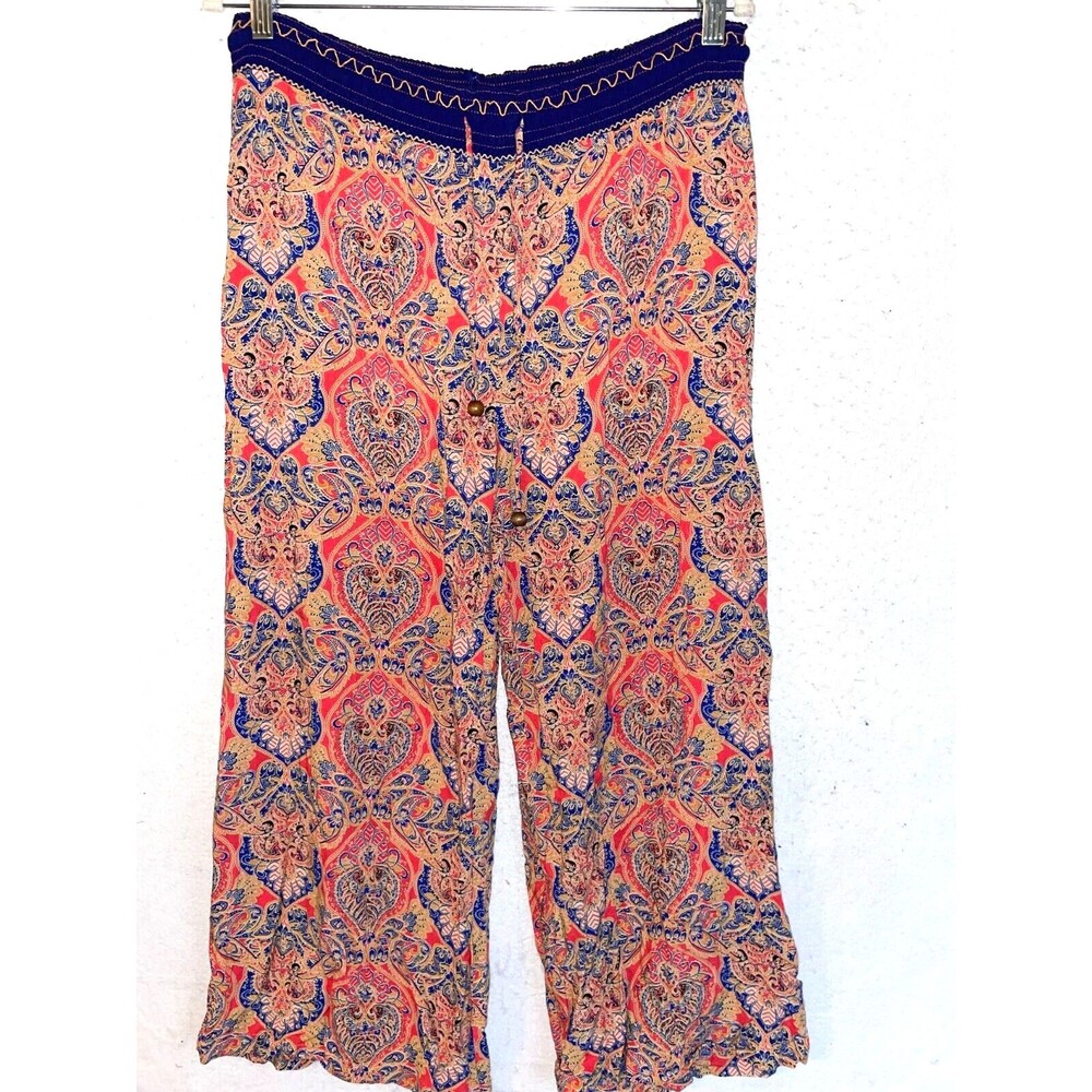 MISS ME Pant Boho Colorful Unique Baroque Print Patterns SZ L Women's Paisley